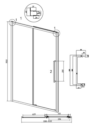 Душевая дверь Grossman Cosmo 100.K33.02.140.21.00 140х195 стекло прозрачное профиль черный
